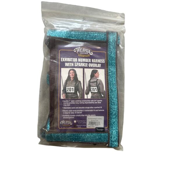 Weaver Livestock Exhibitor Number Harness with Sparkle Overlay - Blue Med/Large - Picture 1 of 2